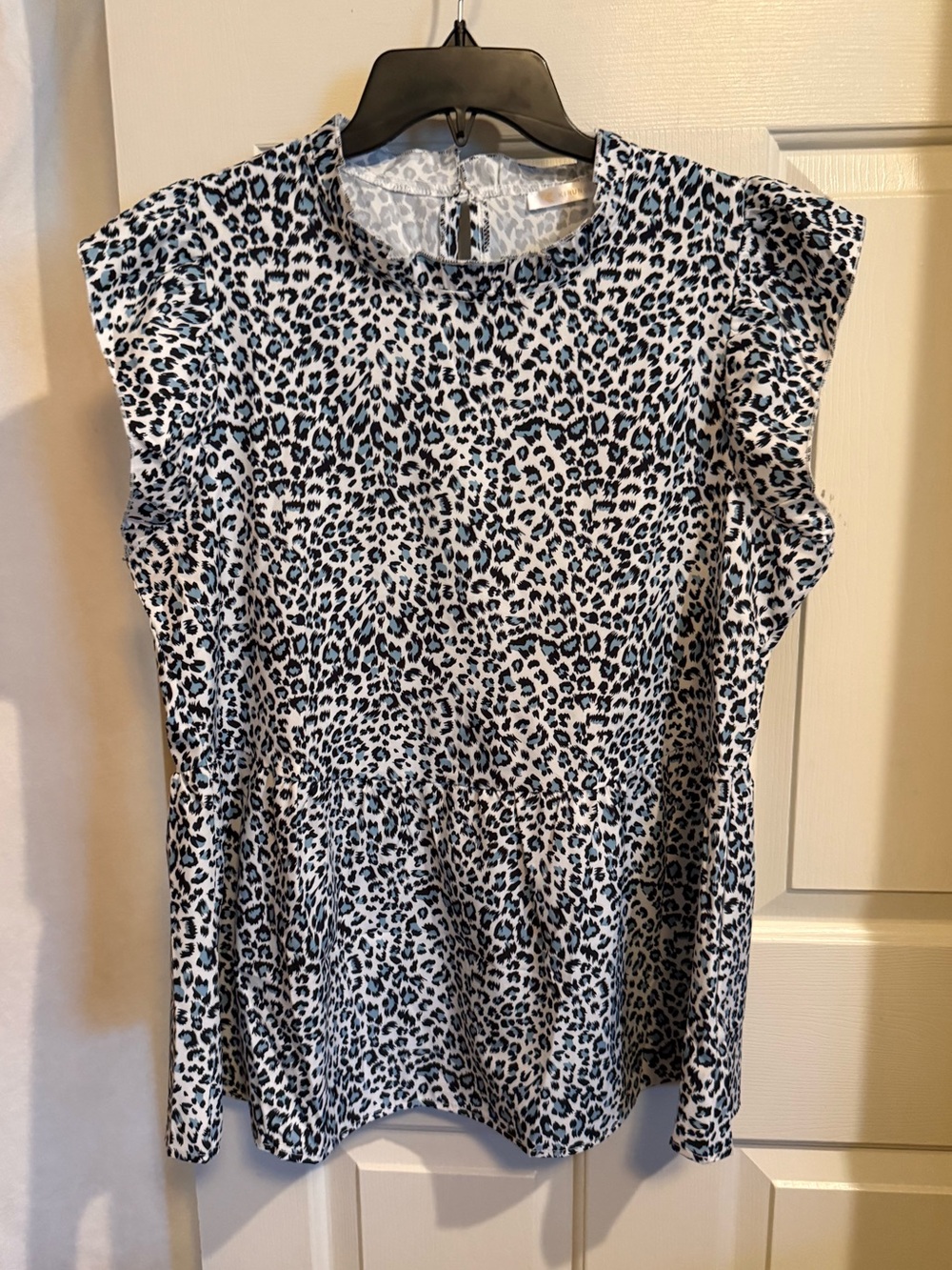 Blue and White Leopard-Print Ruffle-Sleeve Blouse Kirundo brand